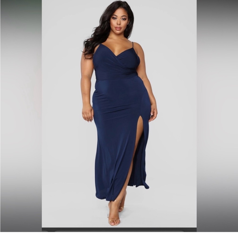 Fashion Nova Deep Navy Wrap Maxi Dress with Thigh Slit